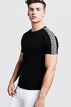 Boohoo Crew Neck T-shirt With Leopard Print Panel