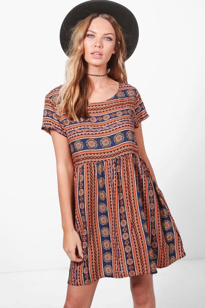 Boohoo Danielle Printed Smock Dress Multi