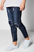 Boohoo Mid Blue Skinny Fit Cropped Jeans With Zip Cuff