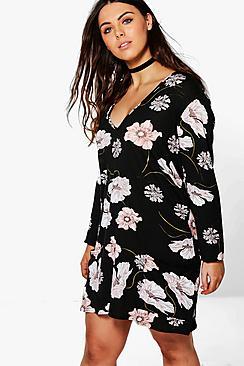 Boohoo Plus Emma Floral Pocket Front Shift Dress