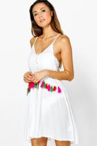 Boohoo Abigail Tassel Tie Up Beach Dress White