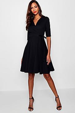 Boohoo Tall Jolie Wrap & Skater Dress