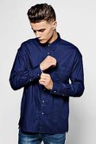 Boohoo Navy Long Sleeve Oxford Shirt