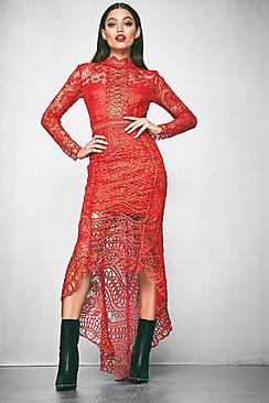 Boohoo Premium Alice High Low Maxi Crochet Dress