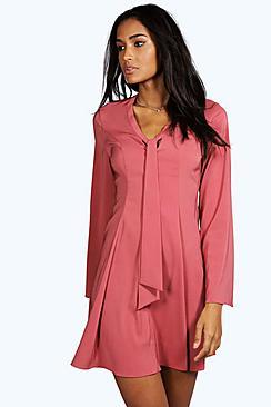 Boohoo Tall Tanisha Skater Dress With Pussy Bow