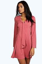 Boohoo Tall Tanisha Skater Dress With Pussy Bow