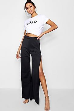 Boohoo Jen Xoxo Tee Split Wide Leg Trouser Co-ord