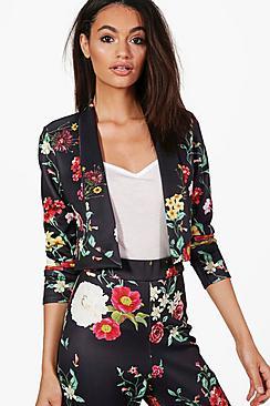 Boohoo Zoe Floral Crop Collarless Blazer