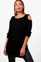 Boohoo Lottie Soft Knit Cold Shoulder Distressed Tunic Jumper