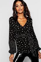 Boohoo Mix Spot Print Wrap Blouse