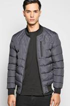 Boohoo All Over Quilted Bomber Jacket With Chest Zip Charcoal