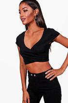 Boohoo Sally Basic Wrap Front Cap Sleeve Crop