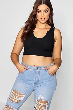 Boohoo Plus Split Front Rib Crop Top