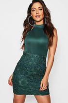 Boohoo High Neck Lace Detail Bodycon Dress