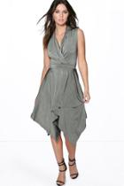 Boohoo Jane Textured Slinky Hanky Hem Wrap Dress Black