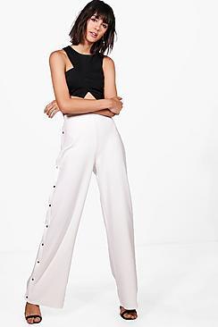 Boohoo Alisha Popper Side Crepe Wide Leg Trousers