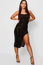 Boohoo Square Neck Glitter Thigh Split Midi Dress