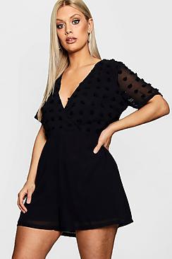 Boohoo Plus Leslie Dobby Detail Wrap Playsuit
