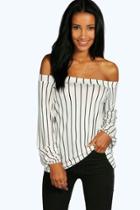 Boohoo Lauren Stripe Off The Shoulder Swing Top Cream