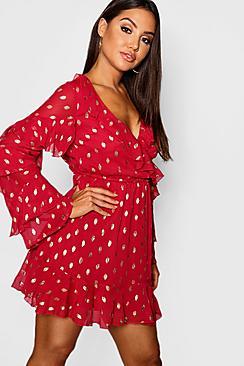 Boohoo Boutique Metallic Polka Dot Skater Dress