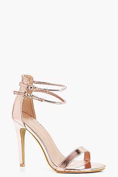 Boohoo Amy Metallic Double Ankle Band 2 Part Heel