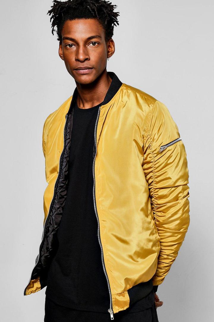 Boohoo Mustard Ma1 Bomber Jacket With Ruched Back Mustard