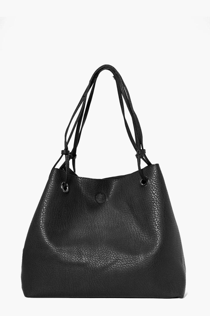 Boohoo Ruby Eyelet Detail Shopper Day Bag Black