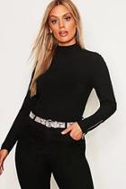 Boohoo Plus High Neck Soft Rib Sweater Zip Cuff