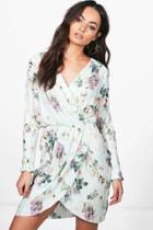 Boohoo Amelia Pleat Floral Wrap Midi Dress Multi