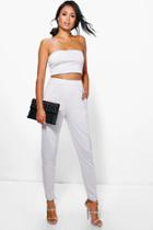 Boohoo Olivia Bandeau Top And Skinny Trouser Co-ord Grey