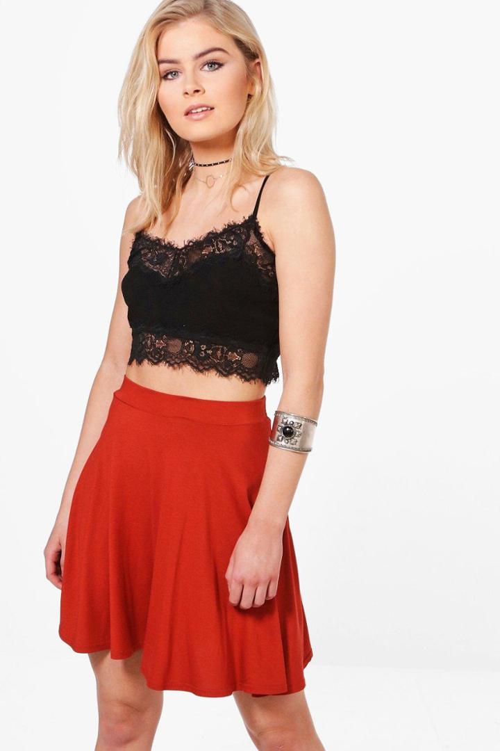 Boohoo Amah Basic Jersey Skater Skirt Copper