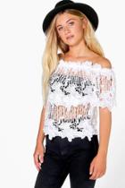 Boohoo Becca Crochet Off The Shoulder Top White