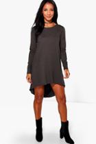 Boohoo Bonnie Dip Hem Cotton Shift Dress Charcoal