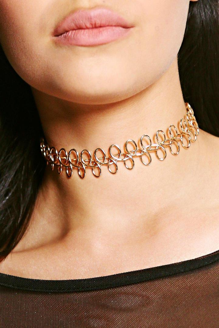 Boohoo Large Metal Tattoo Style Choker Gold