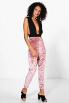 Boohoo Ria Super Skinny Stretch Crushed Velvet Trousers Rose