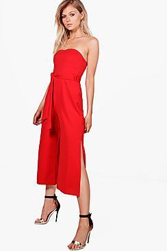 Boohoo Petite Melissa Bandeau Tie Waist Jumpsuit