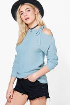 Boohoo Karina Lace Up Shoulder Jumper Blue