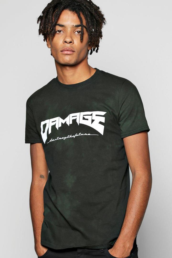 Boohoo Rock Print Tie Dye T Shirt Teal