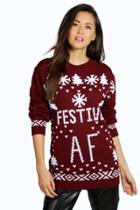 Boohoo Darcy Festive A.f. Christmas Jumper Wine