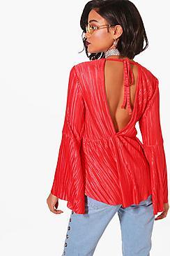 Boohoo Pleated Tie Back Top