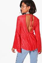 Boohoo Pleated Tie Back Top