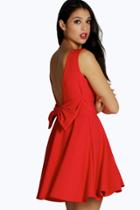 Boohoo Asia Oversized Bow Back Skater Dress Red