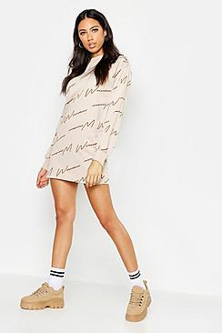 Boohoo Woman Script All Over Print Sweat Dress