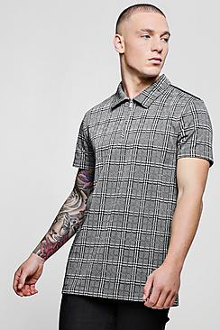 Boohoo Jacquard Check Polo With Side Tape