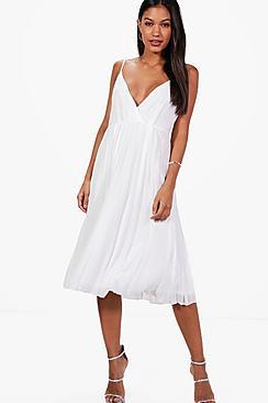 Boohoo Frankie Chiifon Pleated Midi Skater Dress