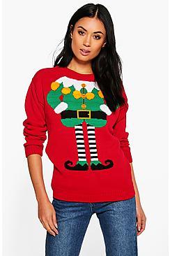 Boohoo Caitlin Pom Pom Elf Body Christmas Jumper