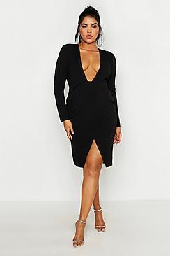 Boohoo Plus Plunge Wrap Over Midi Dress