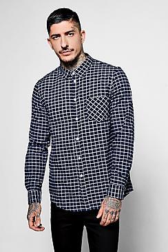 Boohoo Navy Long Sleeve Window Pane Check Shirt