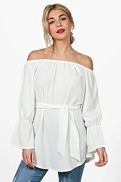Boohoo Felicity Woven Flare Cuff Bardot