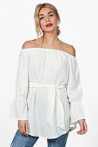 Boohoo Felicity Woven Flare Cuff Bardot